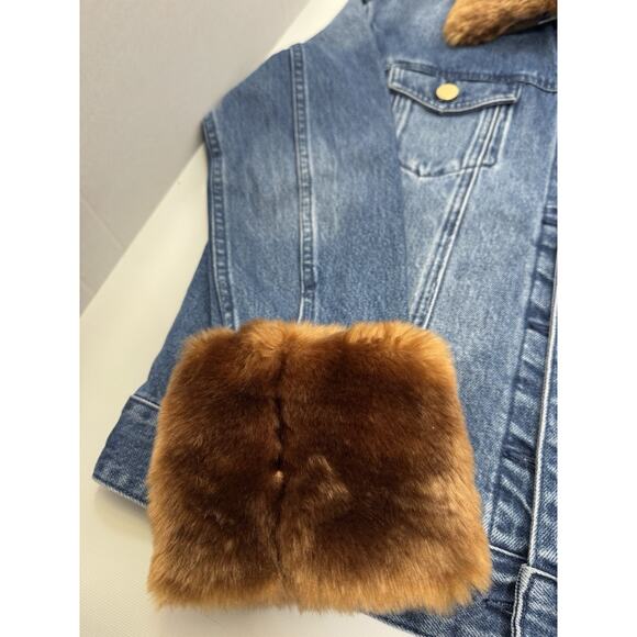 Michael Kors Faux Fur Collar Denim Jacket Size M-L - Picture 10 of 16